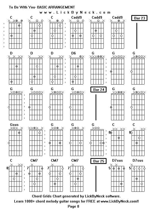 Chord Grids Chart of chord melody fingerstyle guitar song-To Be With You- BASIC ARRANGEMENT,generated by LickByNeck software.